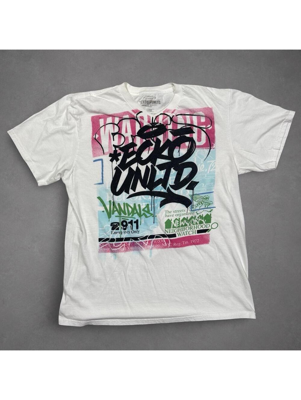 Ecko Unltd NYC Graffiti Streetwear Graphic Tee White Large